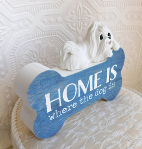 Maltese "home" bone shaped sign hand sculpted Collectible Home Decor