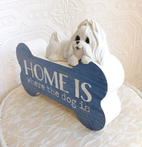 Maltese "home" bone shaped sign hand sculpted Collectible Home Decor