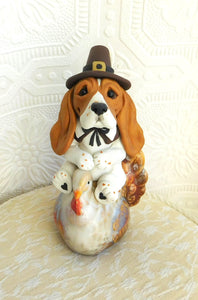 Thanksgiving Basset Hound on a Turkey Hand Sculpted Collectible