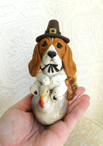 Thanksgiving Basset Hound on a Turkey Hand Sculpted Collectible