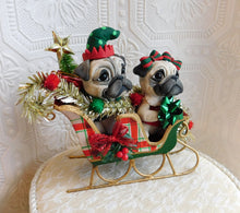Load image into Gallery viewer, Fawn Pug Pair Christmas Sleigh Home Decor Hand sculpted Clay Collectible