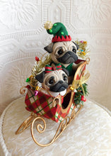 Load image into Gallery viewer, Pug Pair Christmas Sleigh Home Decor Hand sculpted Clay Collectible