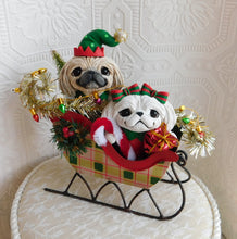 Load image into Gallery viewer, Pekingese Pair Christmas Sleigh Home Decor Hand sculpted Clay Collectible