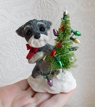 Load image into Gallery viewer, Schnauzer Decorating the Christmas tree Hand Sculpted Collectible