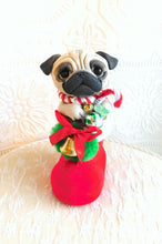 Load image into Gallery viewer, Christmas Pug in Santa&#39;s boot Hand Sculpted Collectible