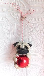 Pug Christmas ornament Hand Sculpted Collectible