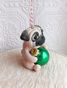 Pug Christmas ornament Hand Sculpted Collectible