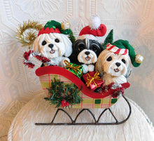 Load image into Gallery viewer, Havanese Christmas Sleigh Hand sculpted Clay Collectible