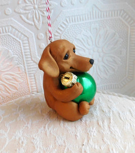 Dachshund Christmas ornament Hand Sculpted Collectible