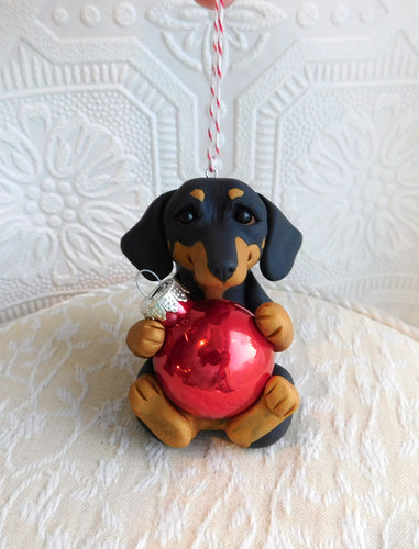 Dachshund Christmas ornament Hand Sculpted Collectible