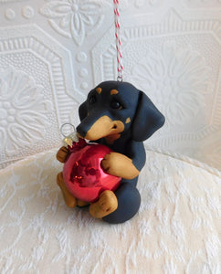 Dachshund Christmas ornament Hand Sculpted Collectible
