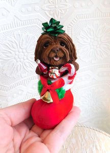 Christmas Havanese in Santa's boot Hand Sculpted Collectible