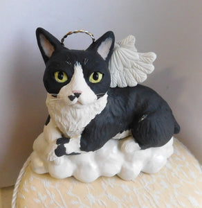 Cat Memorial Angel with Wings and Halo on cloud Keepsake portrait CUSTOM sculpture - Furever Clay
