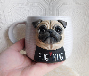 PUG MUG hand sculpted 3D Mug Dog Lover Collectible - Furever Clay