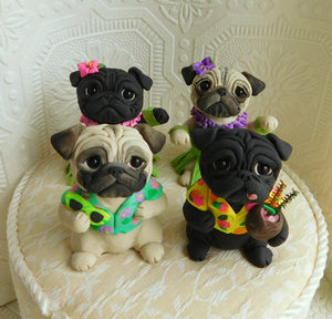 RESERVED for Leslie  Set of 4 Hawiian cuties- Pug Sculptures
