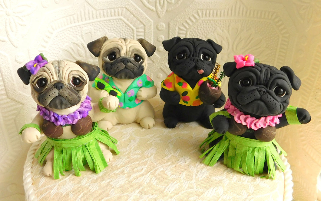 Set of 4 Hawiian cuties- Pug Sculptures