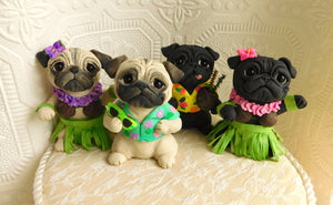 Set of 4 Hawiian cuties- Pug Sculptures