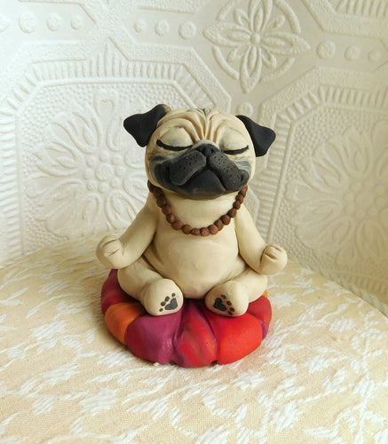 Meditation Pug Hand sculpted Clay Collectible