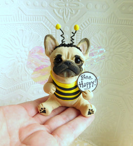 Bee Happy French Bulldog Hand sculpted Clay Collectible