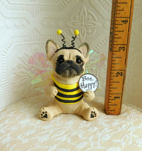 Bee Happy French Bulldog Hand sculpted Clay Collectible