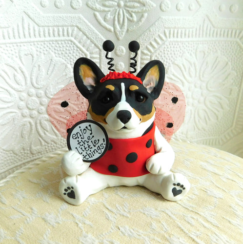 Ladybug Corgi Hand sculpted Clay Collectible