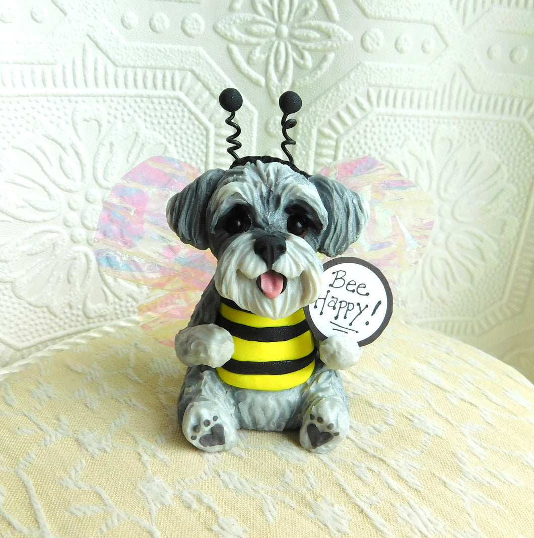 Bee Happy Miniature Schnauzer Hand sculpted Clay Collectible