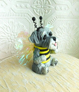 Bee Happy Miniature Schnauzer Hand sculpted Clay Collectible
