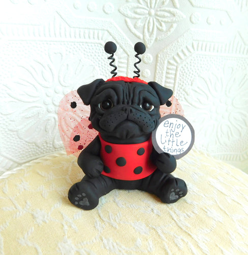 LadyPug...Lady Bug Pug Hand sculpted clay Collectible
