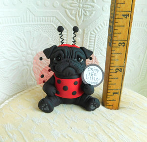 LadyPug...Lady Bug Pug Hand sculpted clay Collectible