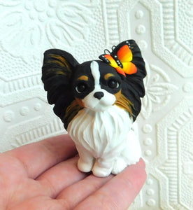 Papillon with Butterfly Hand Sculpted Collectible