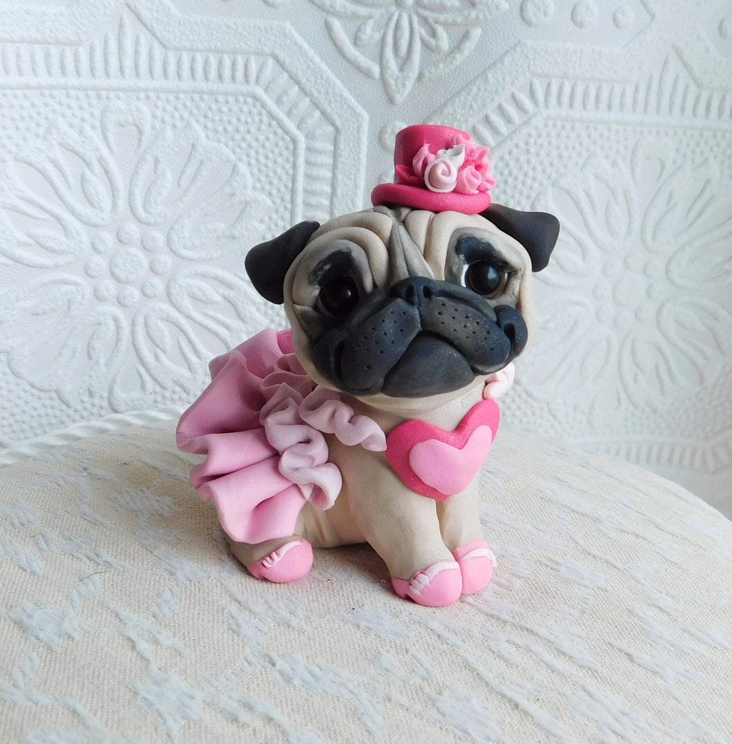 Pretty in pink Pug Hand sculpted Clay Collectible