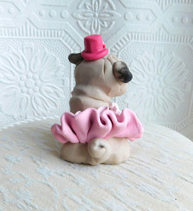 Pretty in pink Pug Hand sculpted Clay Collectible