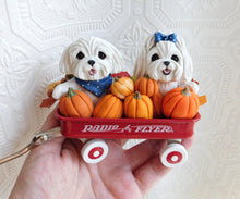 Load image into Gallery viewer, Maltese &amp; Pumpkins Little Red Wagon Hand sculpted Clay Collectible