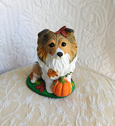 Sheltie Autumn Fun Sculpture - Furever Clay