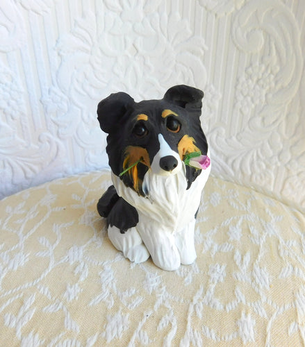 Sheltie with Lavender Rose Sculpture - Furever Clay