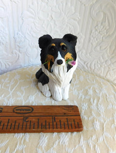 Sheltie with Lavender Rose Sculpture - Furever Clay