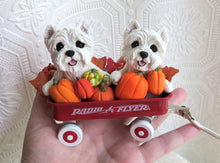 Load image into Gallery viewer, Westies &amp; Pumpkins Little Red Wagon Hand sculpted Clay Collectible