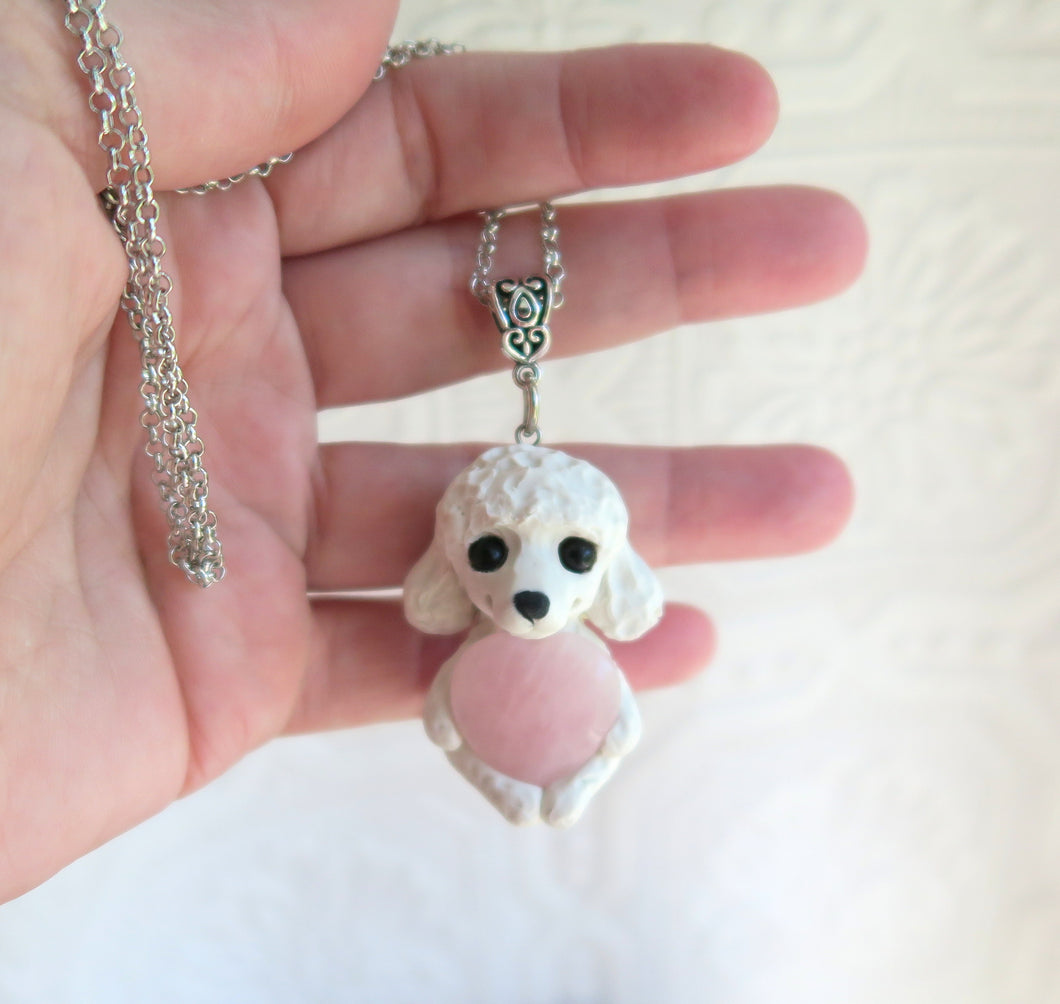 Poodle Love & Energy Rose Quartz pendant necklace