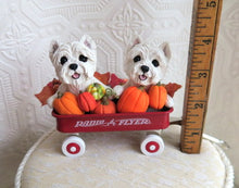 Load image into Gallery viewer, Westies &amp; Pumpkins Little Red Wagon Hand sculpted Clay Collectible