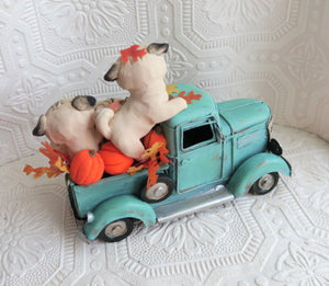 Pug Autumn Pick up truck Home Decor Hand sculpted Clay Collectible