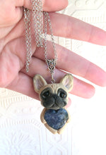 Load image into Gallery viewer, French Bulldog Love &amp; Energy Blue Sodalite Heart stone pendant necklace