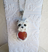 Load image into Gallery viewer, West Highland White Terrier Love &amp; Healing Red Agate heart stone pendant necklace