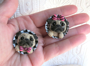 Pair of Pug Hand sculpted Clay Collectible Magnets