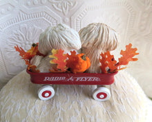 Load image into Gallery viewer, Pekingese &amp; Pumpkins Little Red Wagon Hand sculpted Clay Collectible