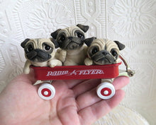 Load image into Gallery viewer, Little Red Wagon of Pugs Hand sculpted Clay Collectible