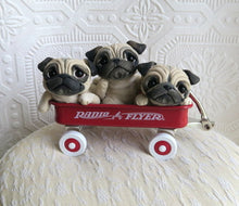 Load image into Gallery viewer, Little Red Wagon of Pugs Hand sculpted Clay Collectible