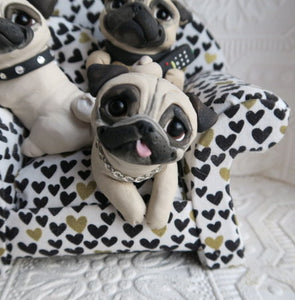 Pugs Movie Night in Favorite Chair Hand sculpted Clay Collectible