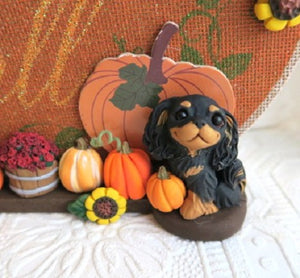 Hello Fall  Autumn Cavalier King Charles Home Decor Hand sculpted Clay Collectible