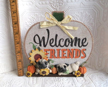 Load image into Gallery viewer, Welcome Friends! Autumn Pug Home Decor Hand sculpted Clay Collectible