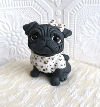 Load image into Gallery viewer, Sassy &#39;lil Black Pug with bow Hand sculpted Clay Collectible